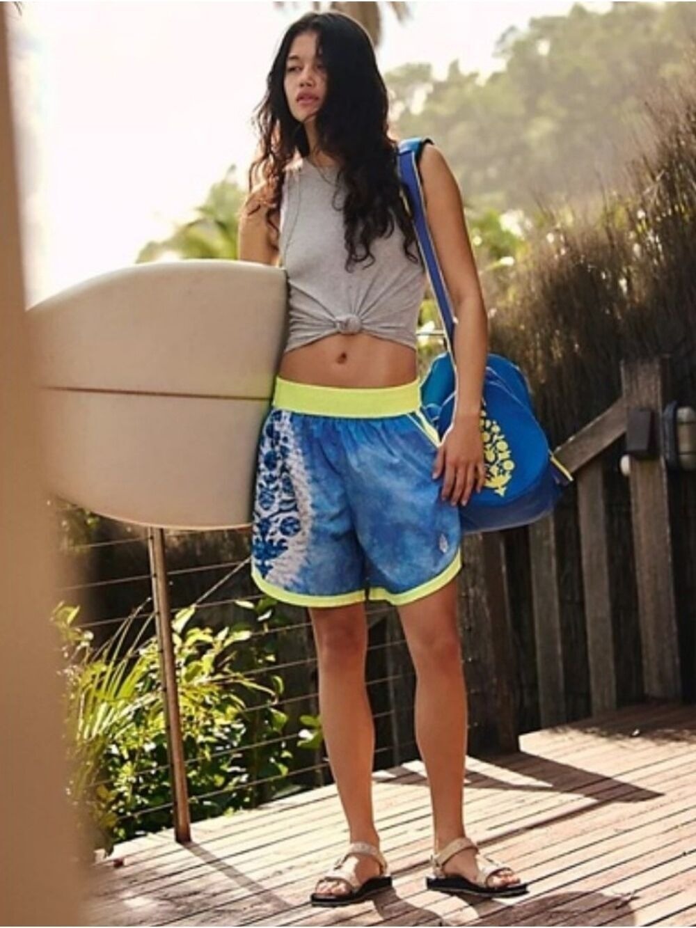 FREE PEOPLE Long Shot Printed Shorts in Shiburi Buti - Blue Combo Sz M NWT
